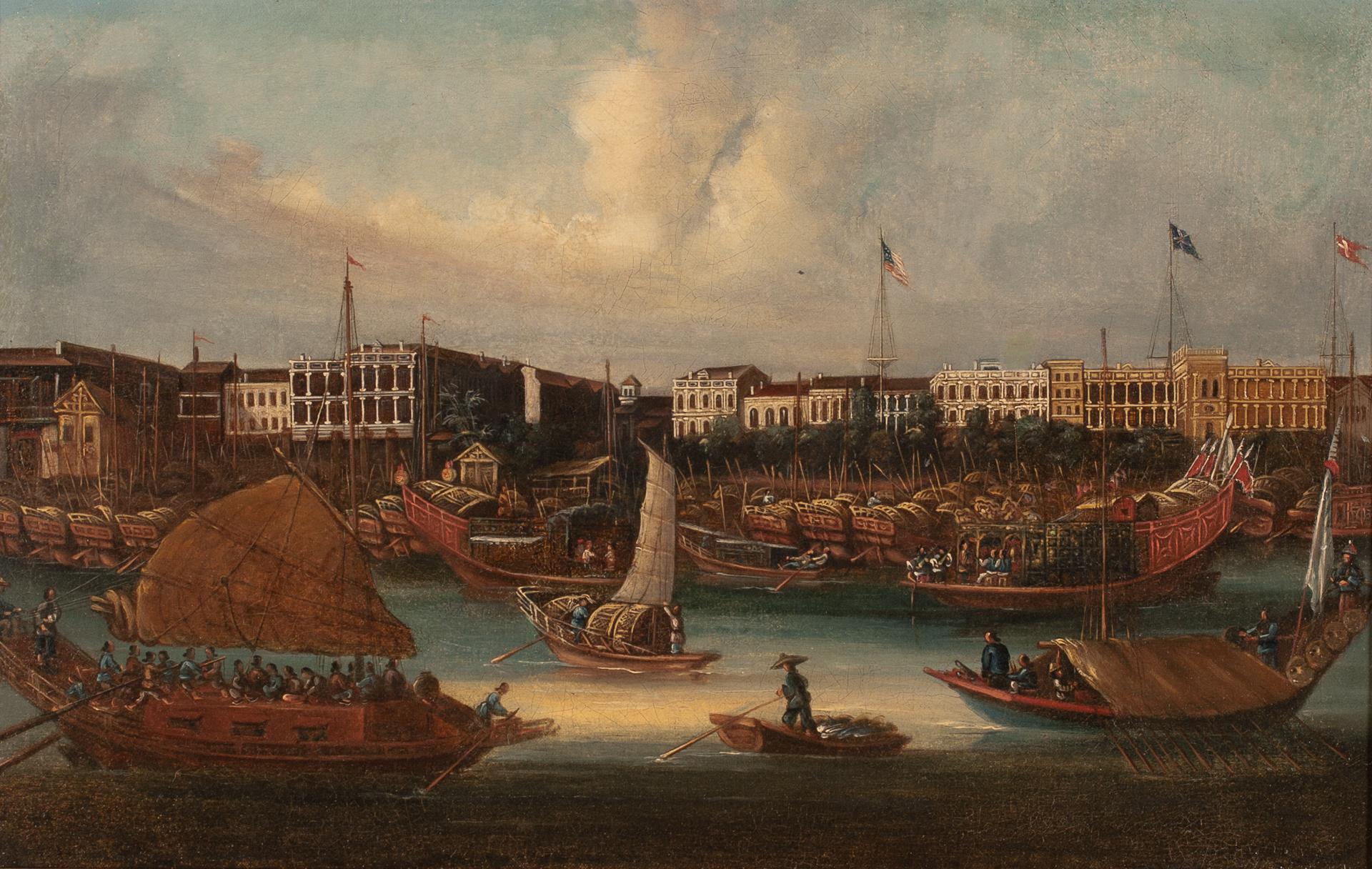 19th Century Chinese School View Of The Hongs Canton For Sale At 