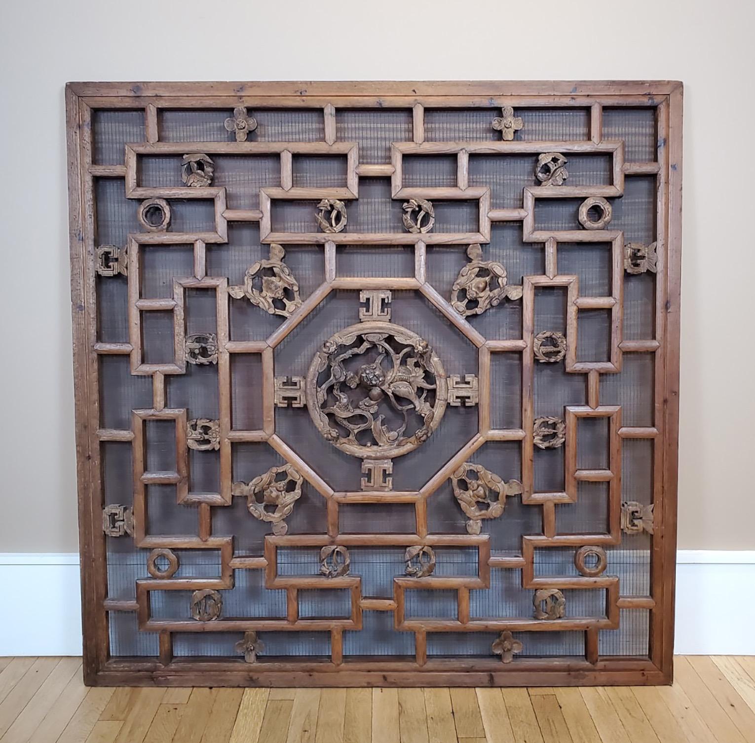 Carved 19th Century Chinese Screen For Sale