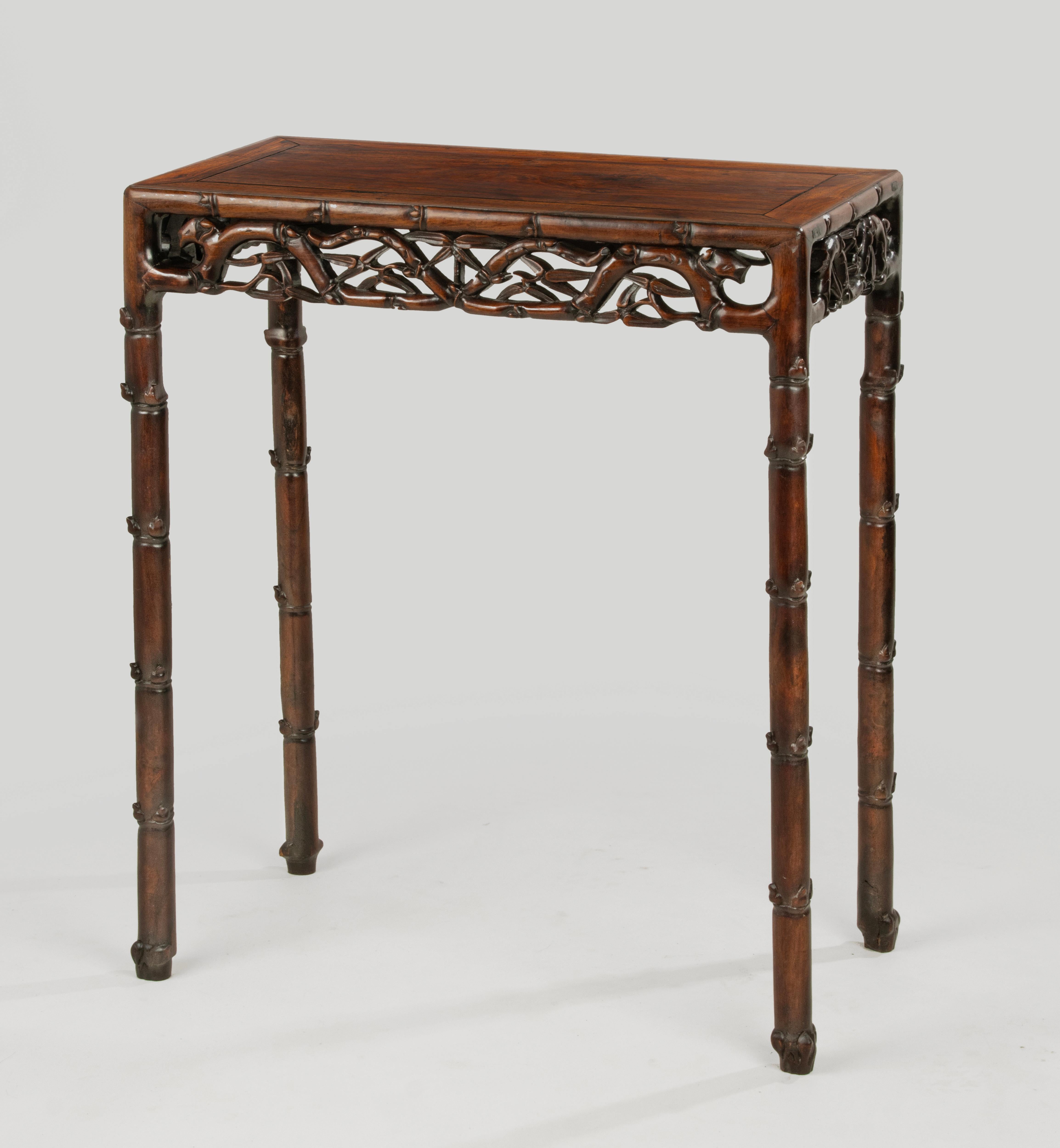 Hand-Carved 19th Century Chinese Side Table - Carved Hongmu For Sale
