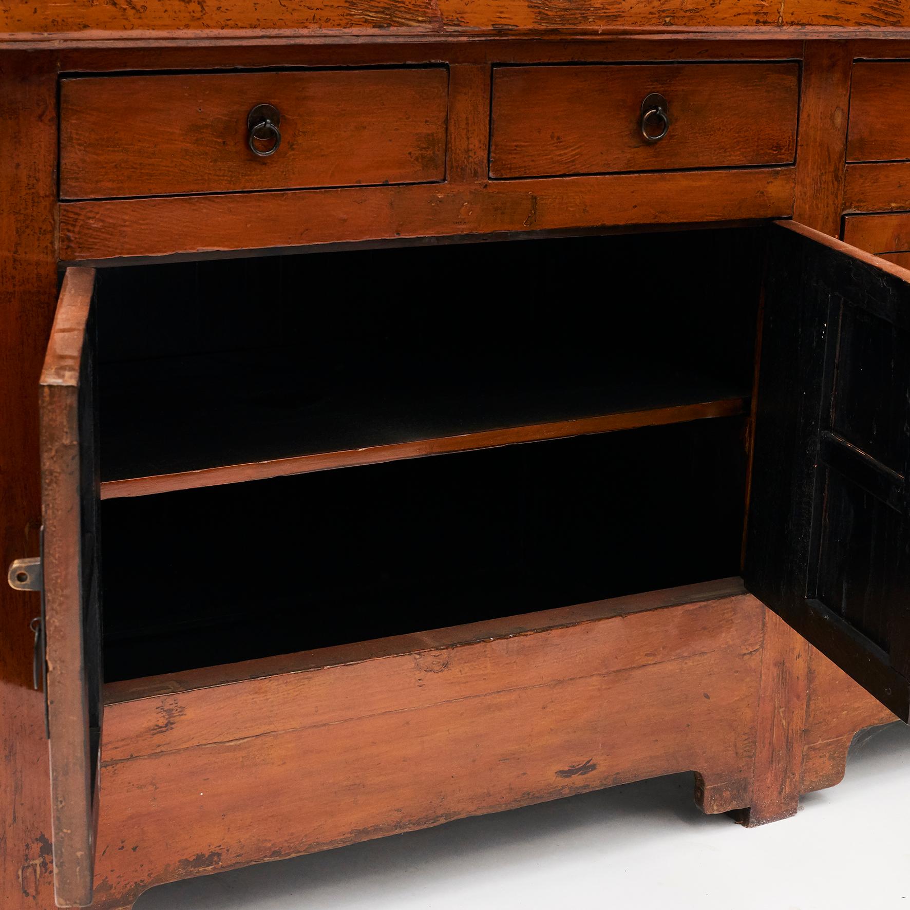 19th Century Chinese Sideboard In Cayenne Color Lacquer For Sale 7