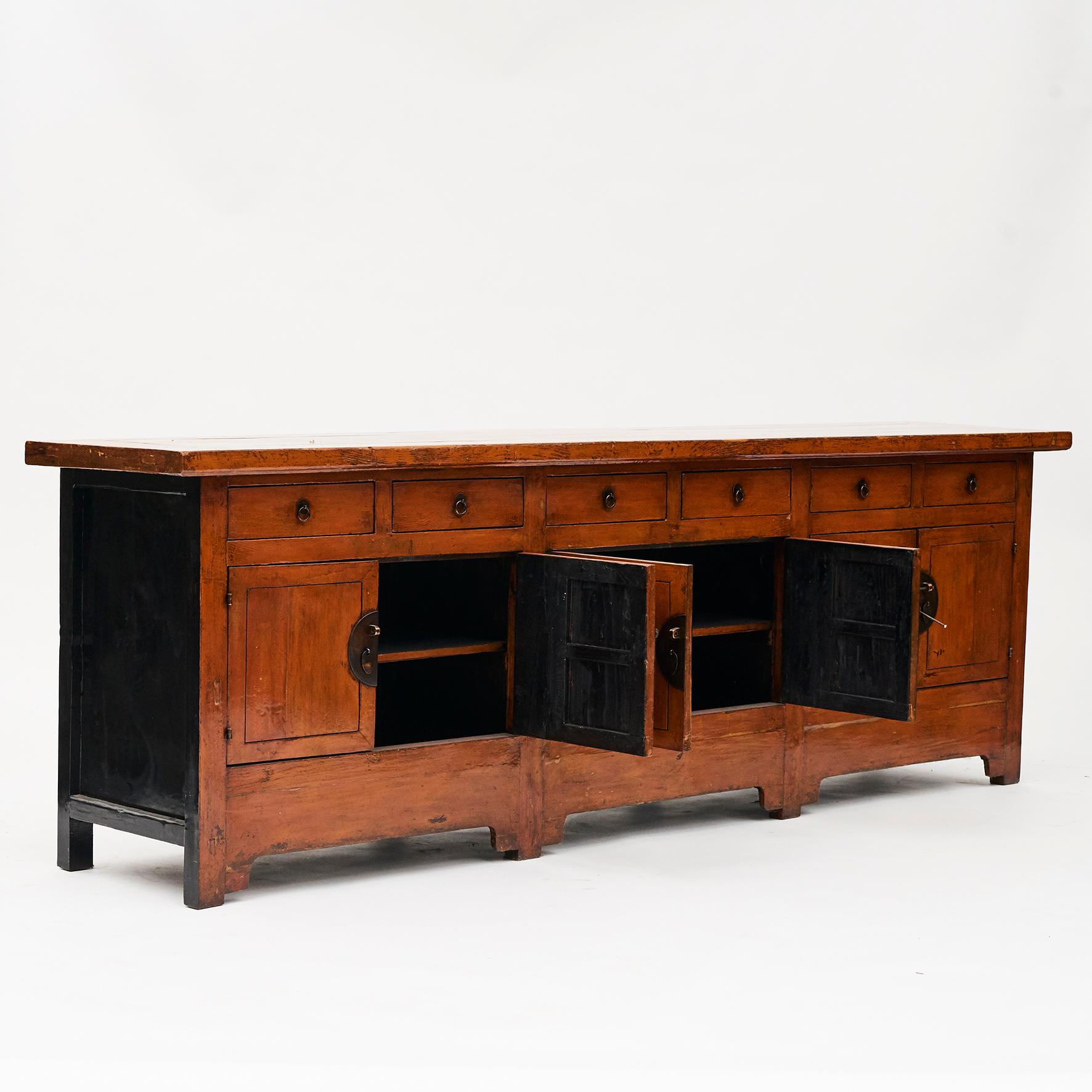 Qing 19th Century Chinese Sideboard In Cayenne Color Lacquer For Sale