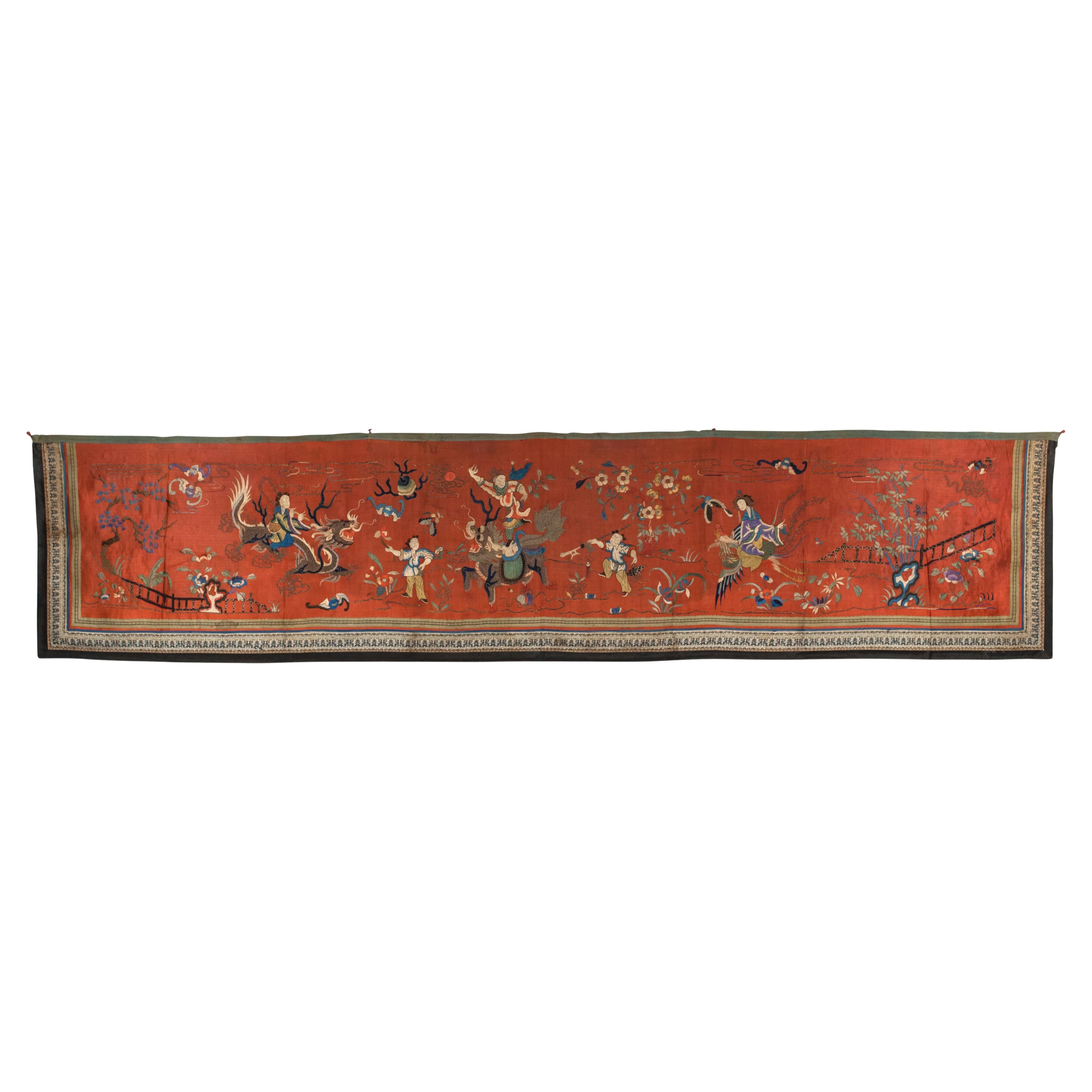 19th Century Chinese Silk Embroidered Banner or Hanging