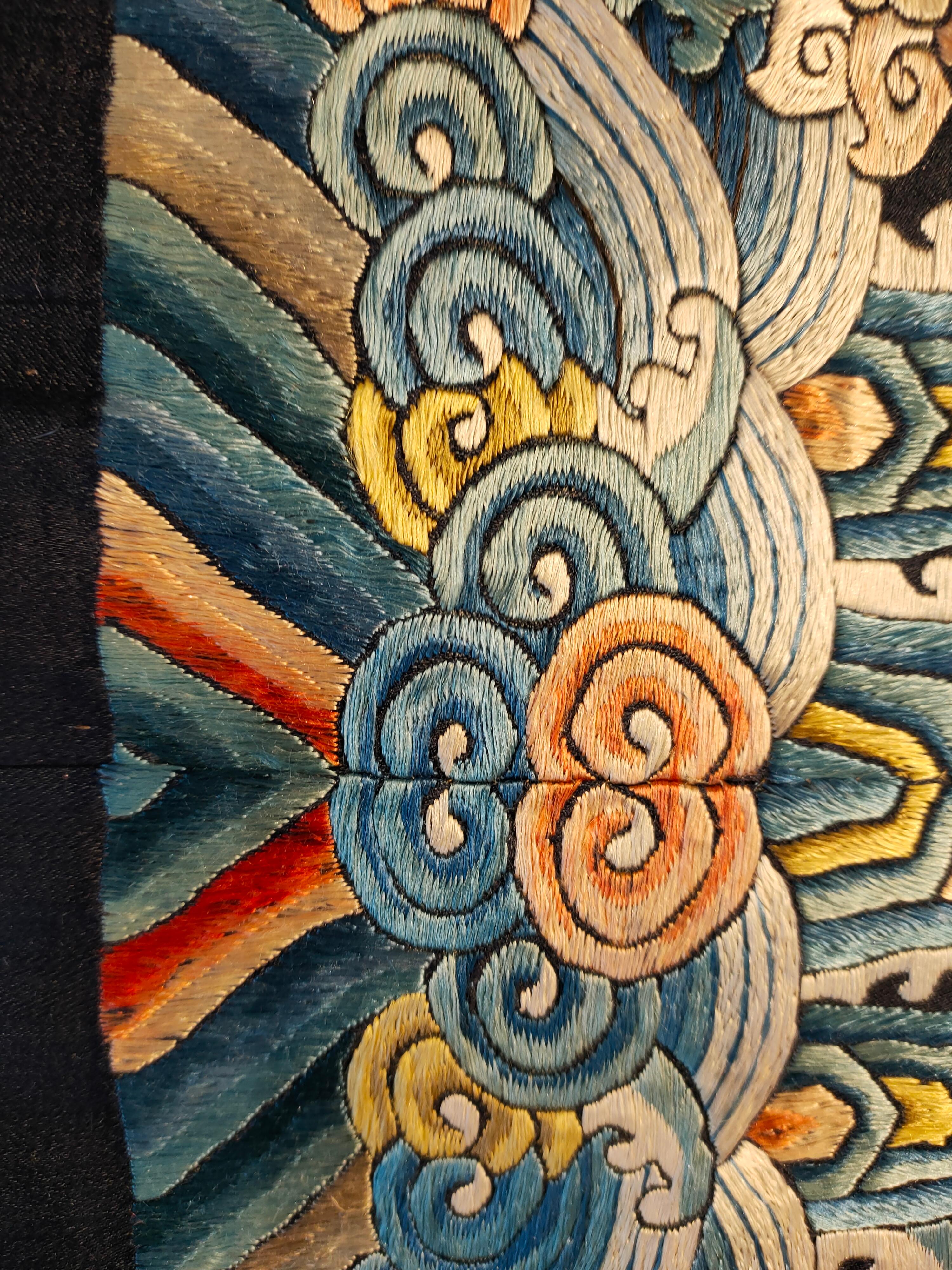 19th Century Chinese Silk and Metallic Thread Embroidery (2'6