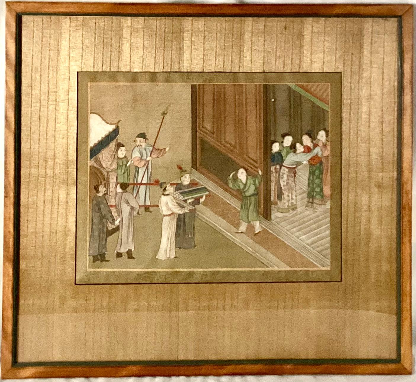 19th Century Chinese Silk Painting, Framed For Sale 1