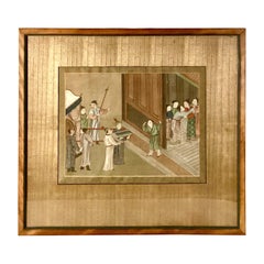 Chinesisches Seidengemälde des 19. Jahrhunderts, gerahmt