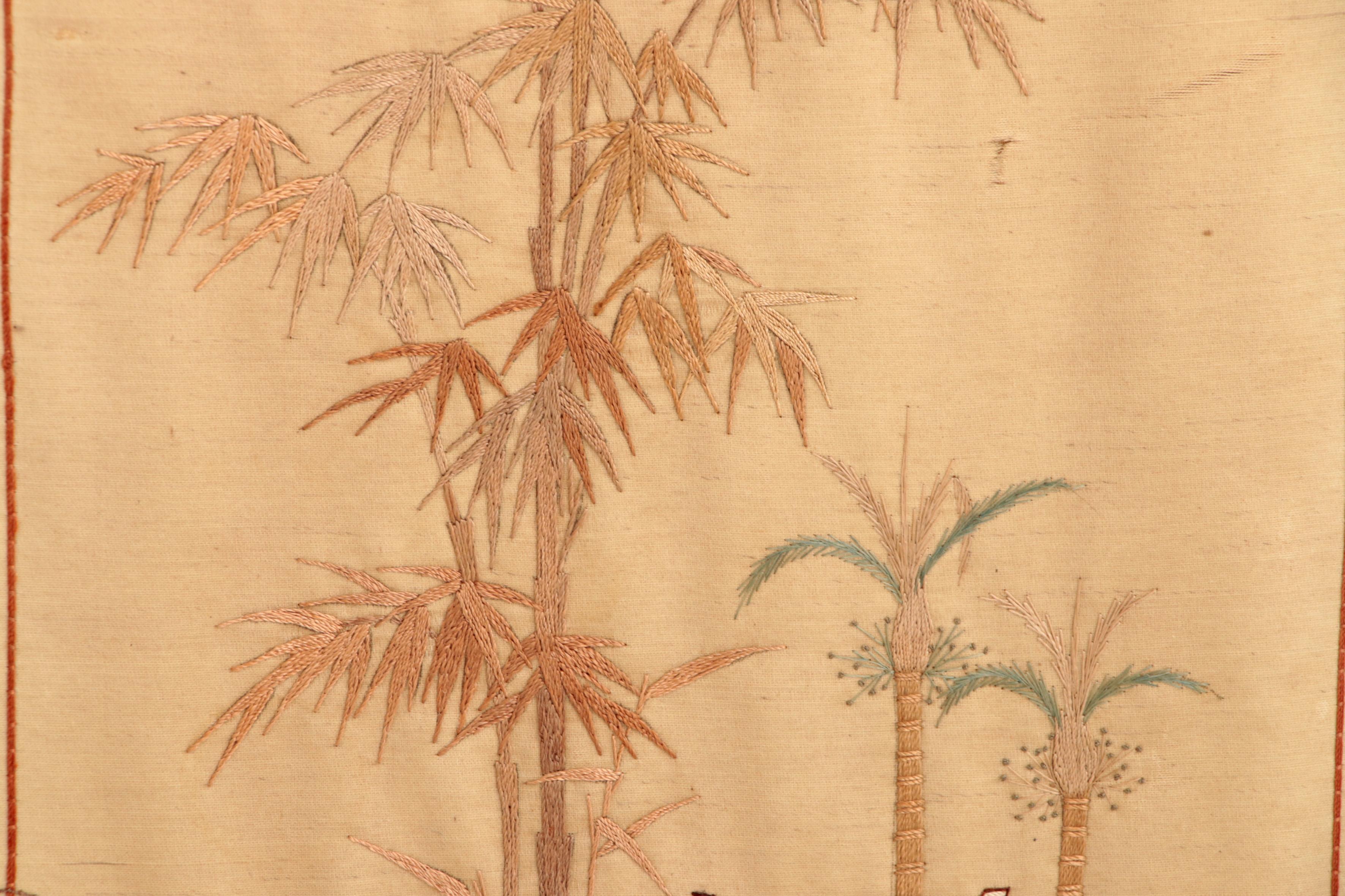 19th Century Chinese Silk Tapestries in Bamboo Frames For Sale 10