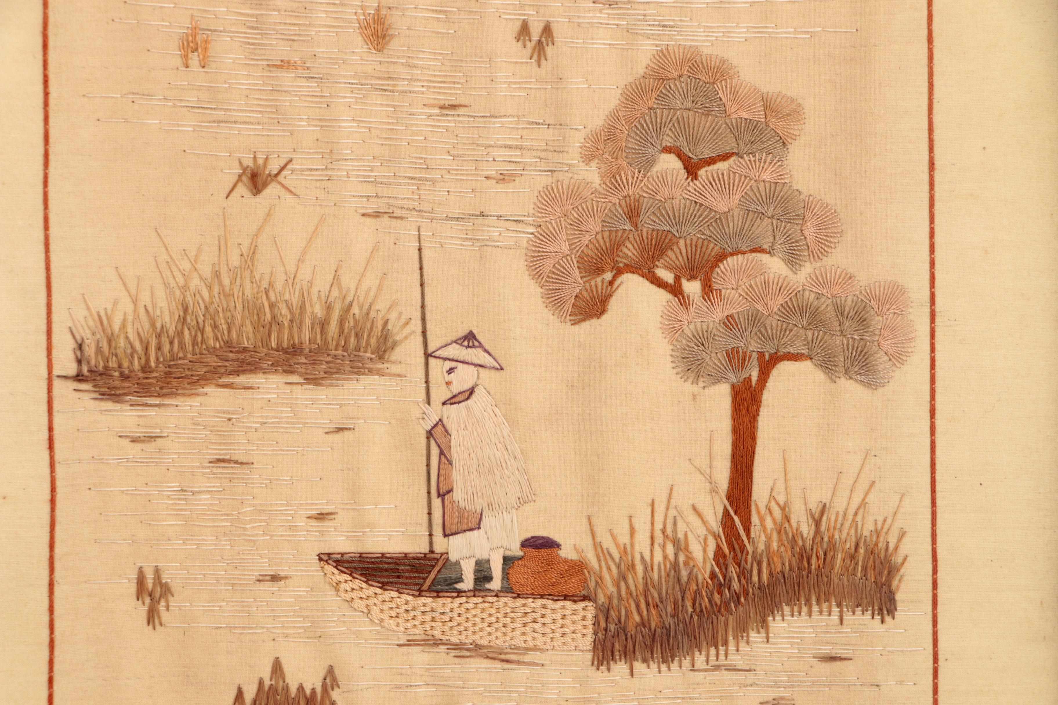 Chinesische Seidenteppiche des 19. Jahrhunderts in Bambusrahmen im Angebot 15
