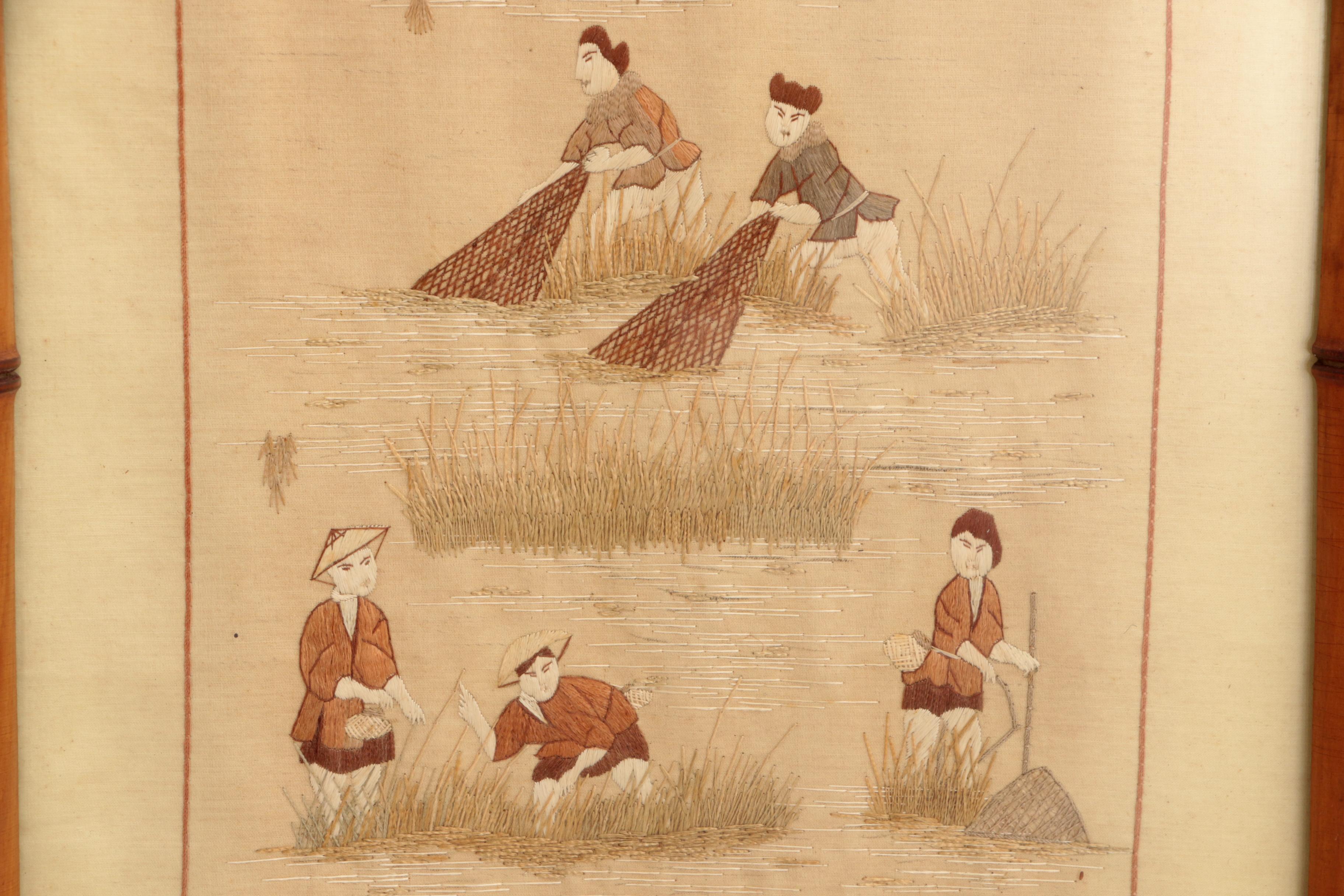 Chinesische Seidenteppiche des 19. Jahrhunderts in Bambusrahmen im Angebot 4