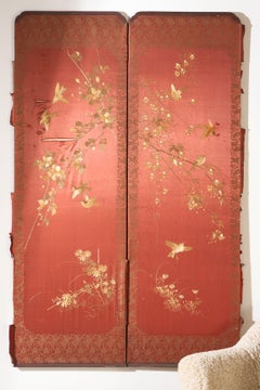 19th century Chinese silk two panel screen