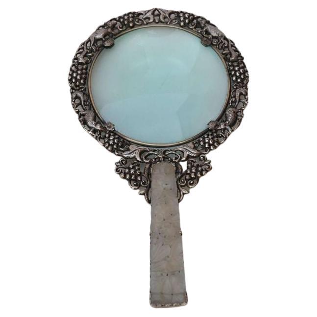 19th Century Chinese Silver and Jade Magnifying Glass, circa 1880 For Sale
