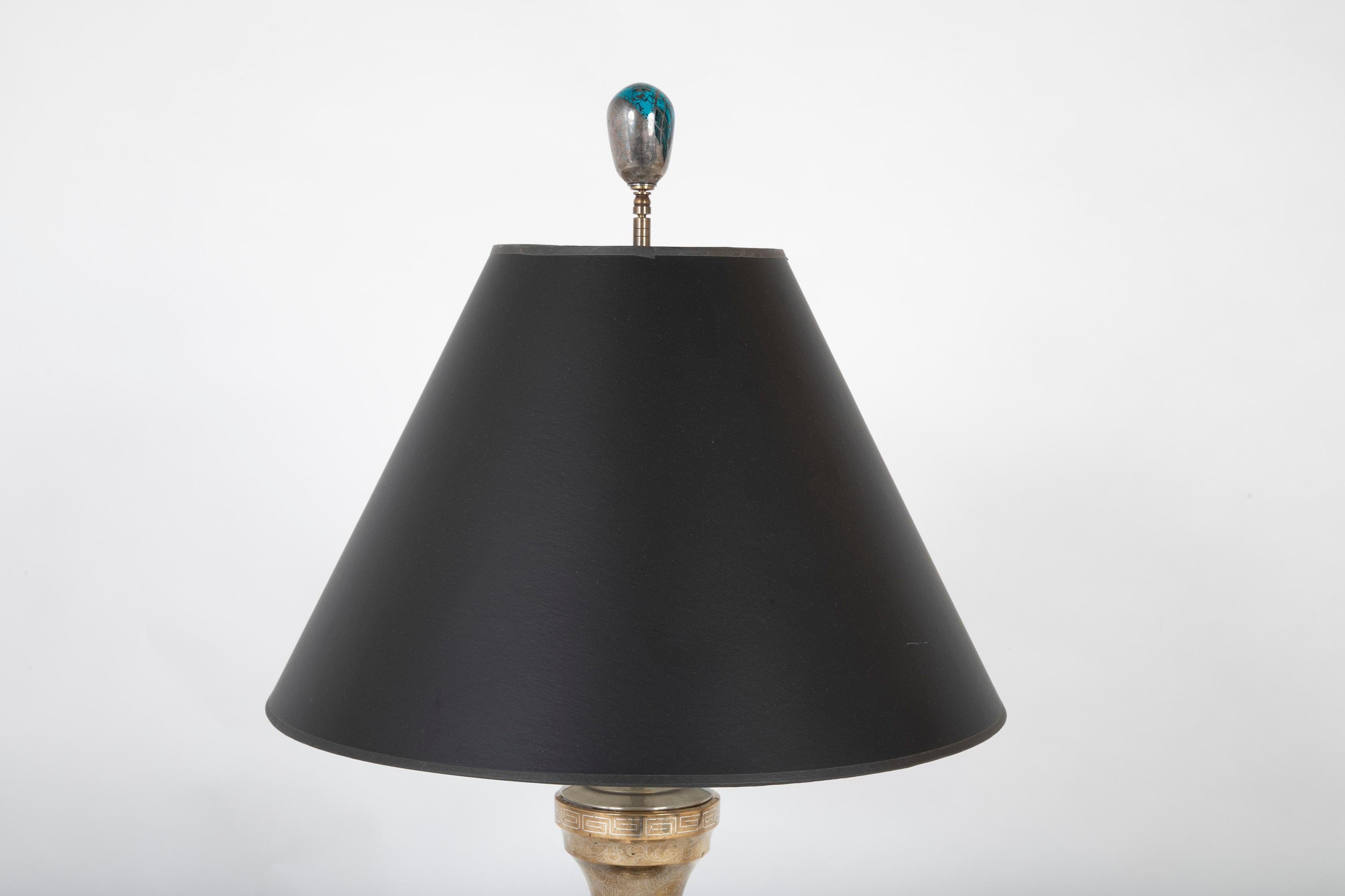 19th Century Chinese Silver Inlaid Bronze Table Lamp 1