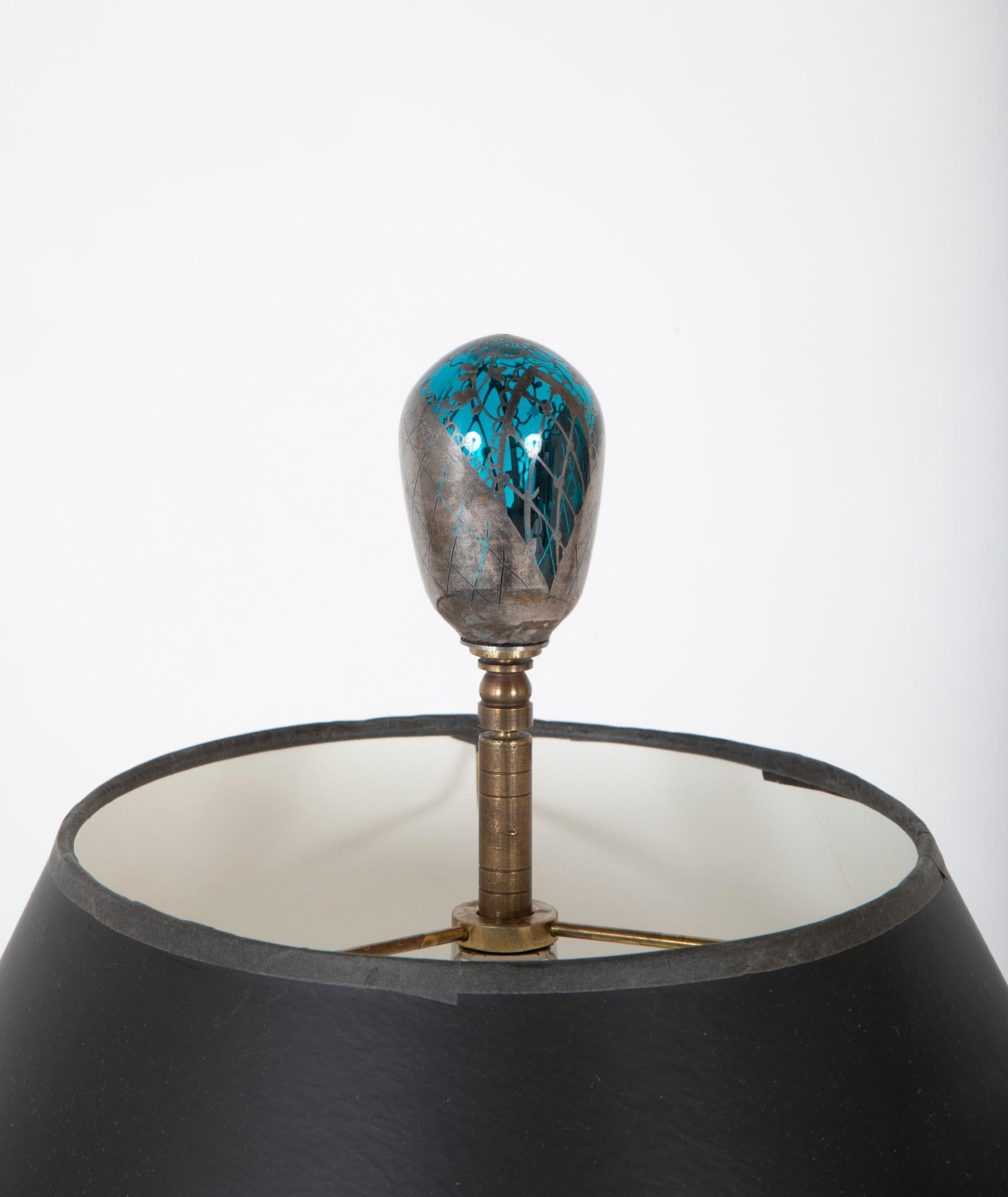 19th Century Chinese Silver Inlaid Bronze Table Lamp 2
