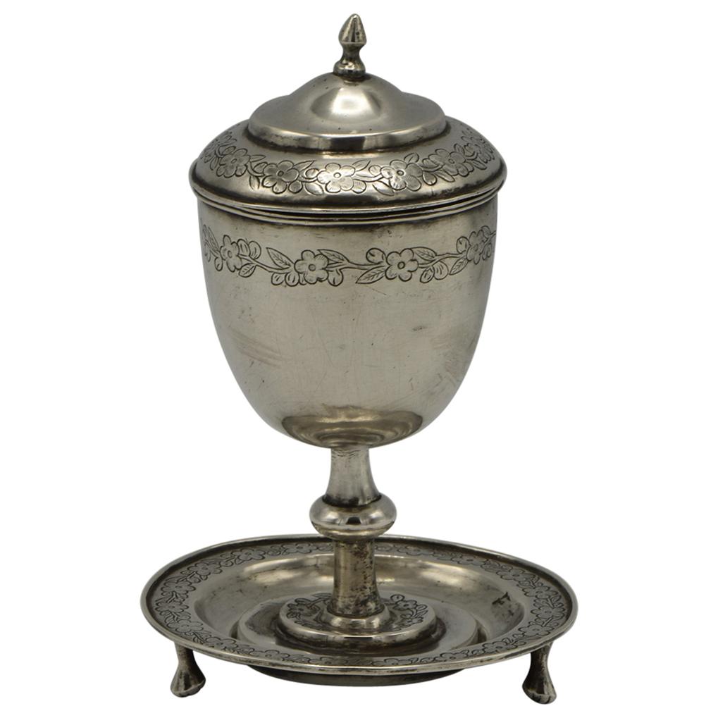 gobelet à Kiddush en argent chinois du 19ème siècle avec une soucoupe