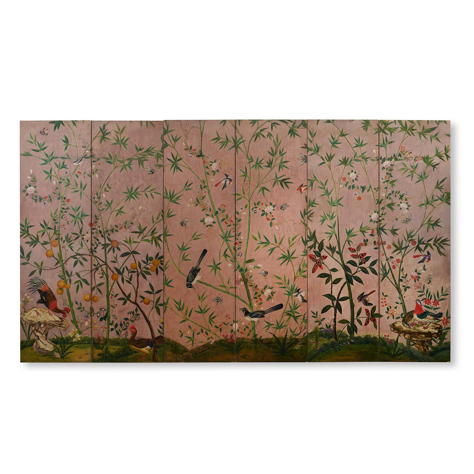 Chinois Paravent chinois à six panneaux du XIXe siècle, Mario Buatta/Sotheby's Auction 133