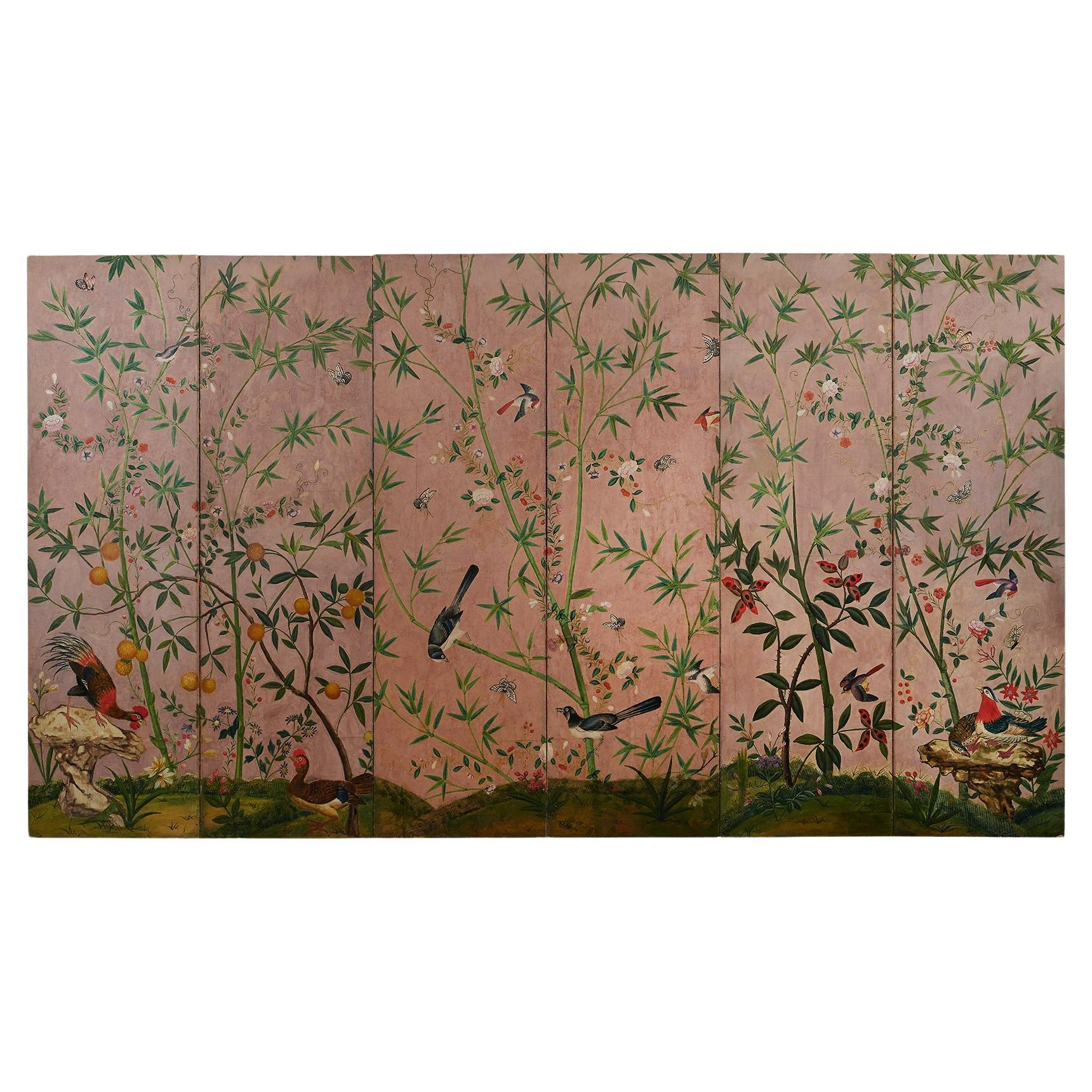 Paravent chinois à six panneaux du XIXe siècle, Mario Buatta/Sotheby's Auction 133" x 75" en vente