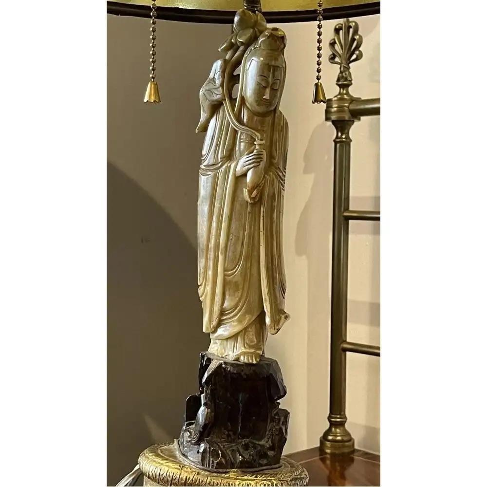 19th Century Chinese Soapstone Figurine Lamp In Good Condition In Charlottesville, VA