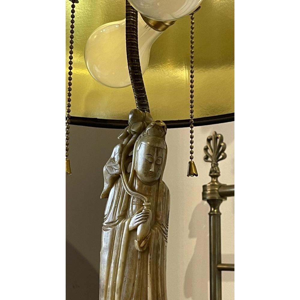 Brass 19th Century Chinese Soapstone Figurine Lamp