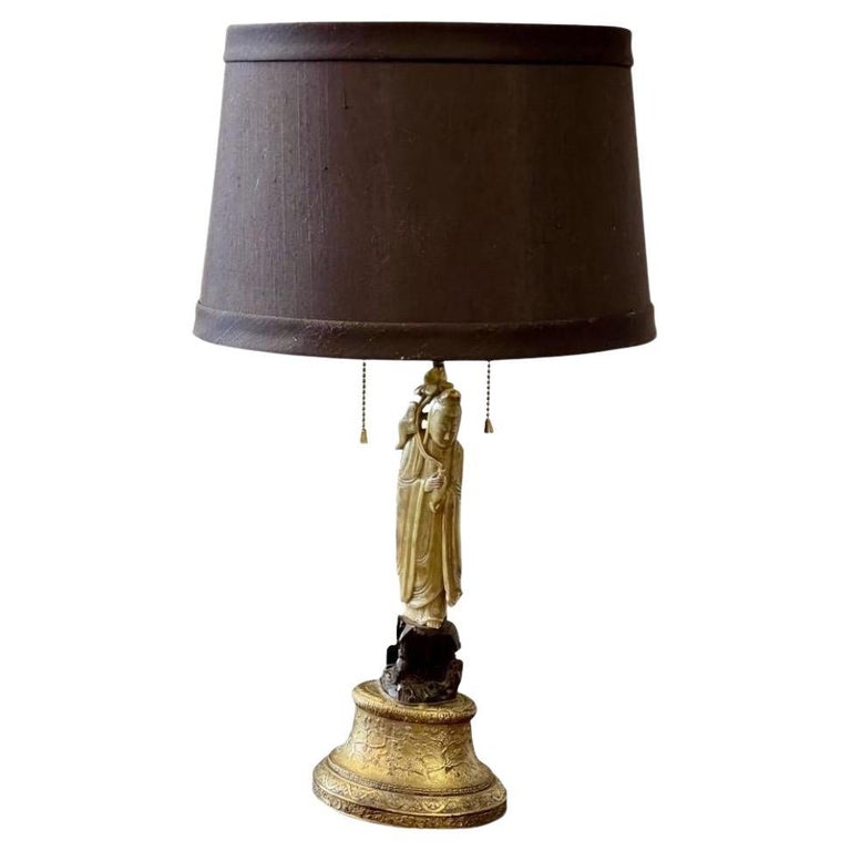 19th Century Chinese Soapstone Figurine Lamp For Sale at 1stDibs