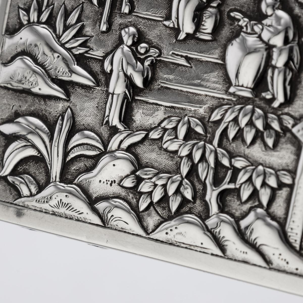Scatola in argento massiccio cinese del XIX secolo con scena di processione aristocratica, 1870 ca. in vendita 7