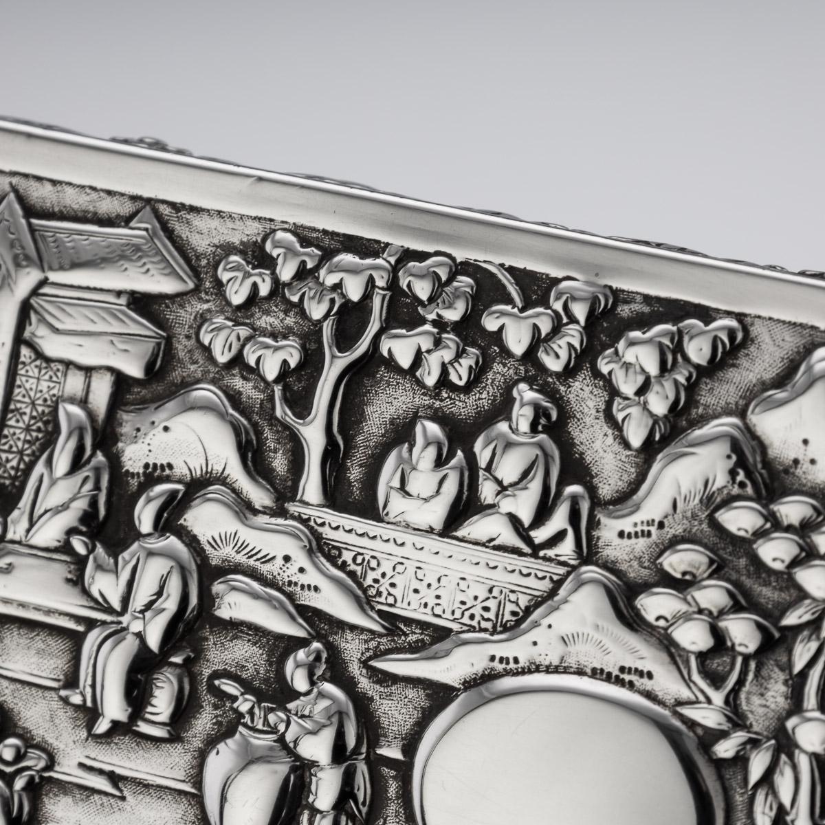 Scatola in argento massiccio cinese del XIX secolo con scena di processione aristocratica, 1870 ca. in vendita 9