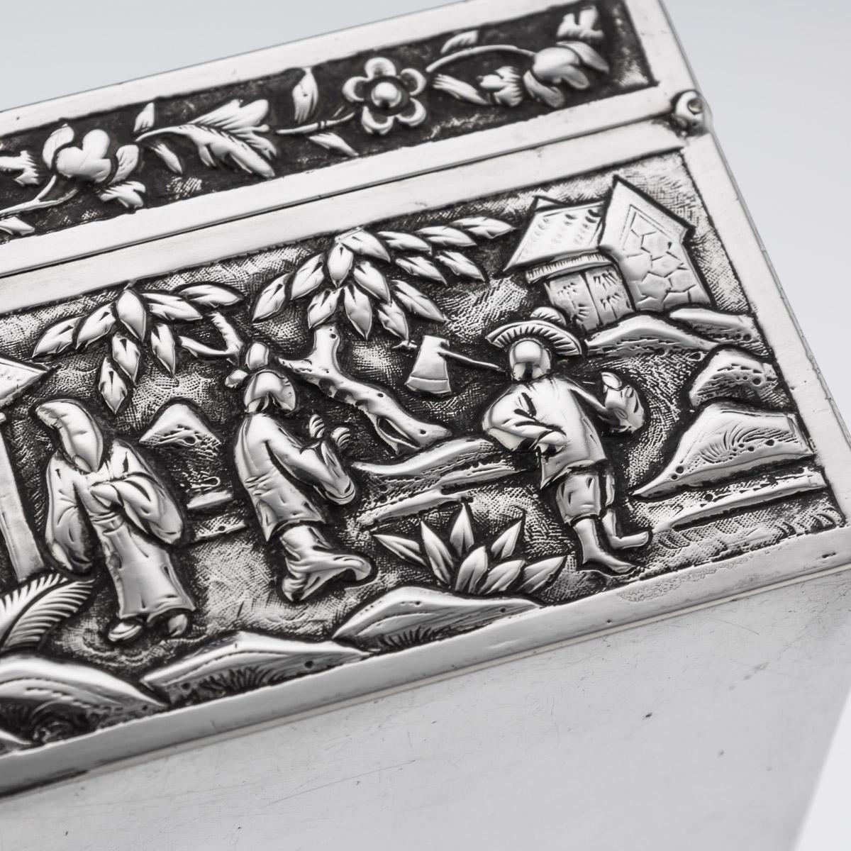 Scatola in argento massiccio cinese del XIX secolo con scena di processione aristocratica, 1870 ca. in vendita 12