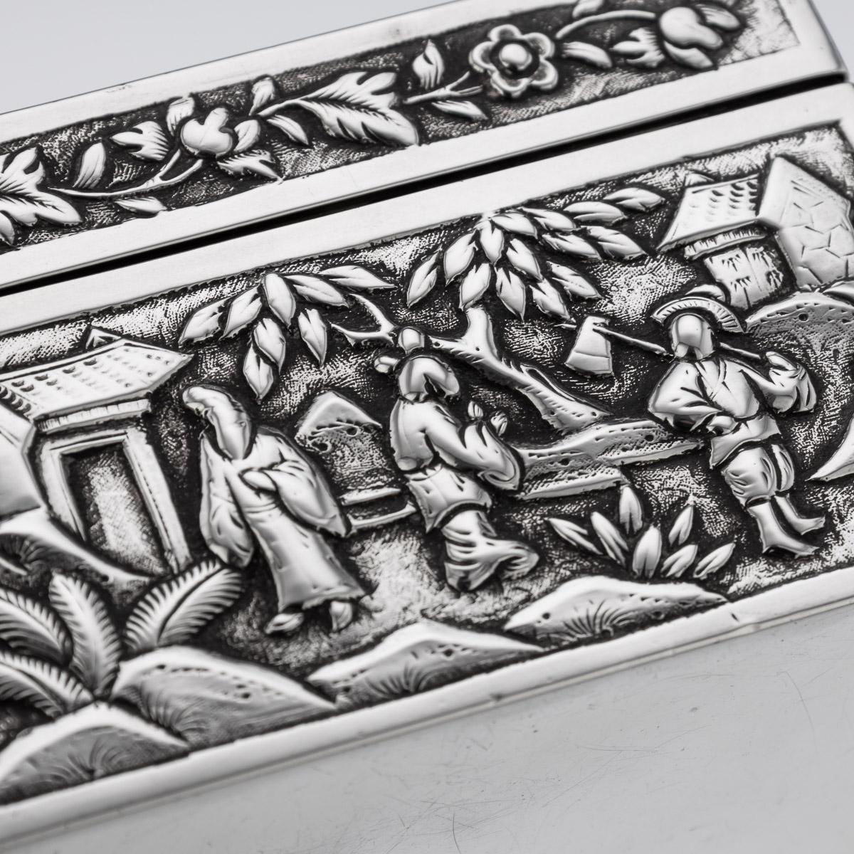 Scatola in argento massiccio cinese del XIX secolo con scena di processione aristocratica, 1870 ca. in vendita 13