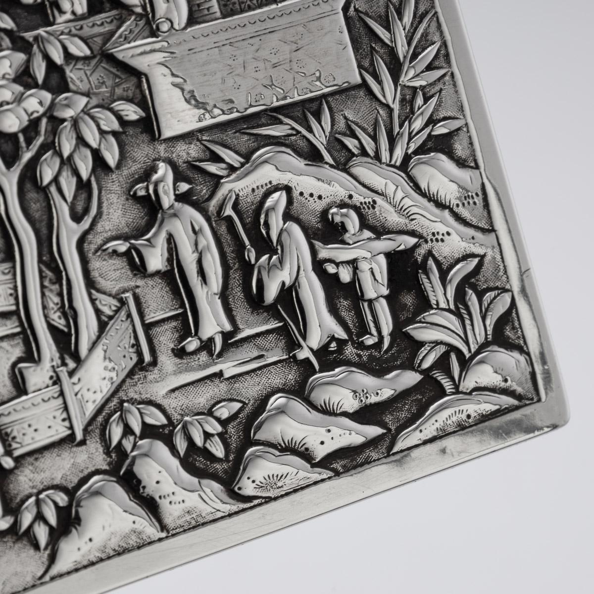 Scatola in argento massiccio cinese del XIX secolo con scena di processione aristocratica, 1870 ca. in vendita 4