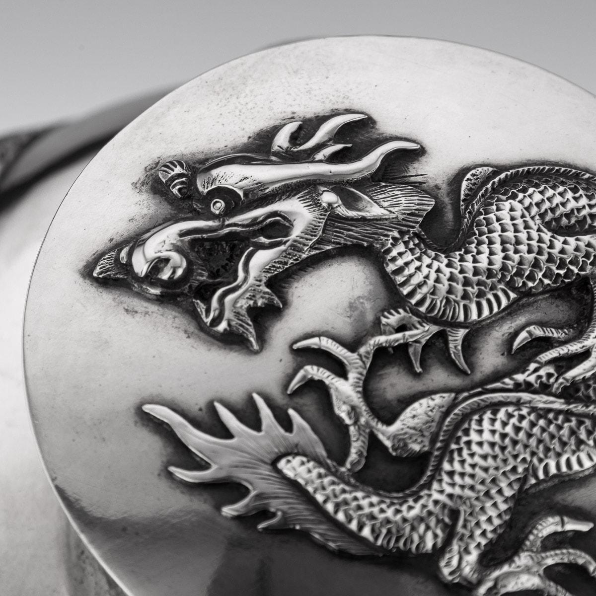 19th Century Chinese Solid Silver Dragon Tea Caddy, Luen Wo, Shanghai, c.1880 7
