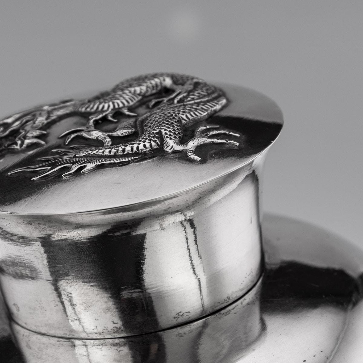 19th Century Chinese Solid Silver Dragon Tea Caddy, Luen Wo, Shanghai, c.1880 9