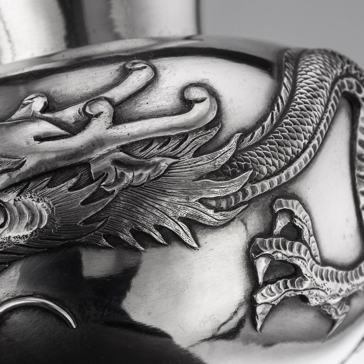 19th Century Chinese Solid Silver Dragon Tea Caddy, Luen Wo, Shanghai, c.1880 14