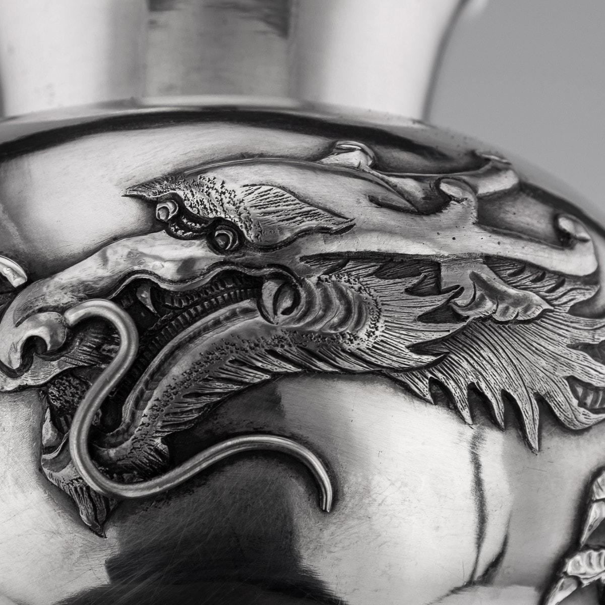 19th Century Chinese Solid Silver Dragon Tea Caddy, Luen Wo, Shanghai, c.1880 15