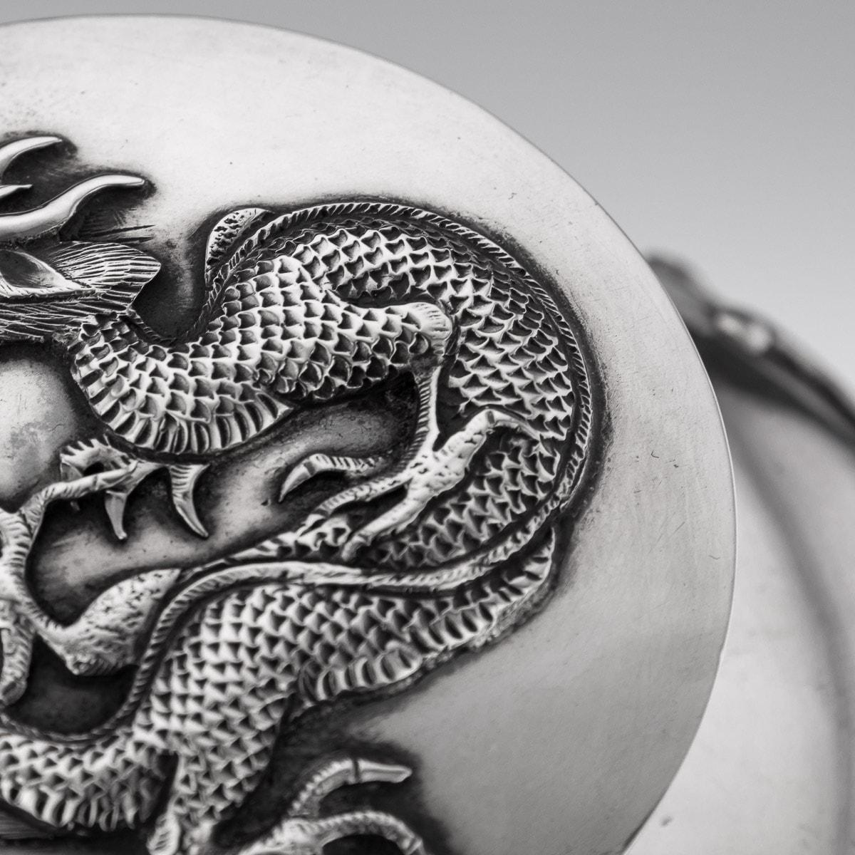 19th Century Chinese Solid Silver Dragon Tea Caddy, Luen Wo, Shanghai, c.1880 16