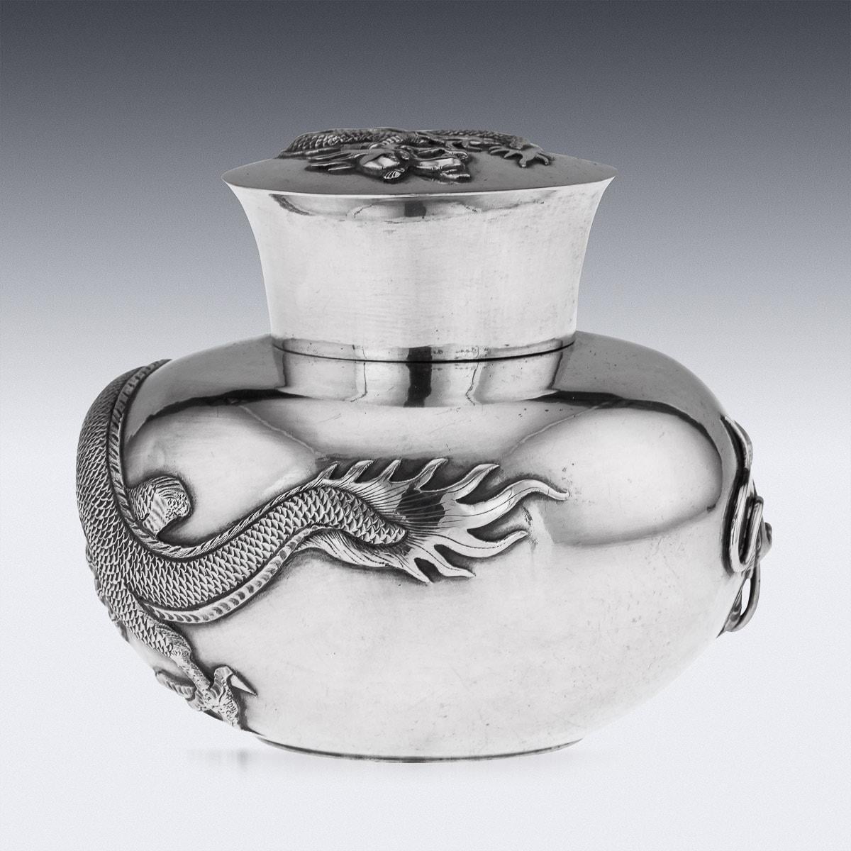 19th Century Chinese Solid Silver Dragon Tea Caddy, Luen Wo, Shanghai, c.1880 3