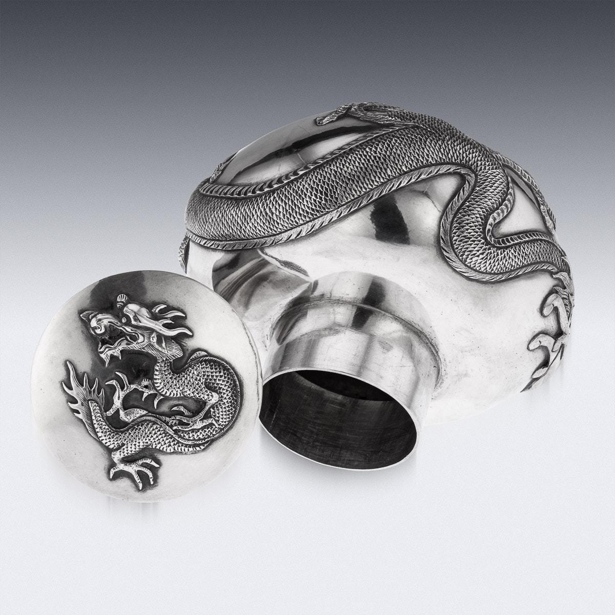 19th Century Chinese Solid Silver Dragon Tea Caddy, Luen Wo, Shanghai, c.1880 4