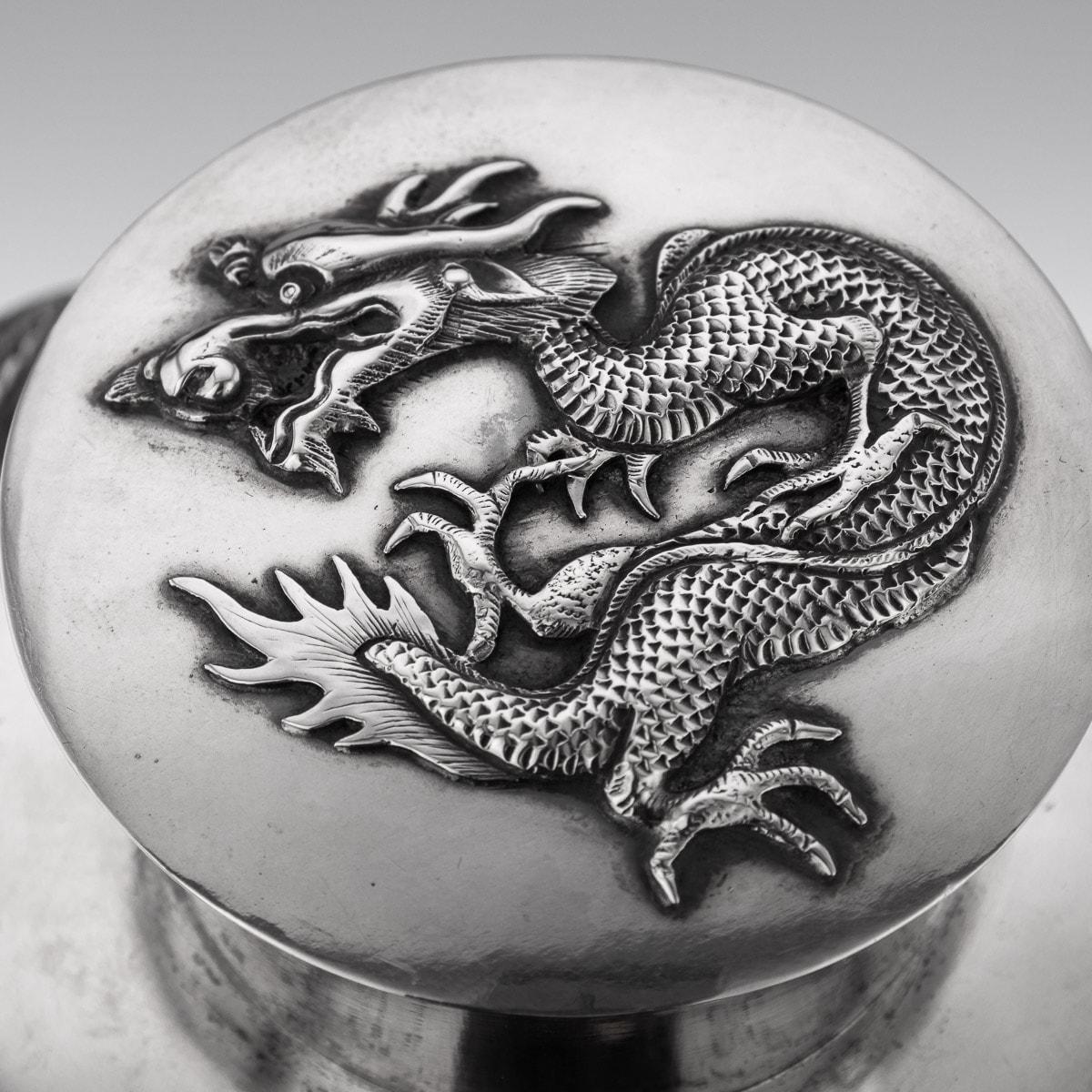 19th Century Chinese Solid Silver Dragon Tea Caddy, Luen Wo, Shanghai, c.1880 6
