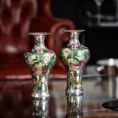 19th Century Chinese Solid Silver & Enamel Vases, Zeng, Ruihua, Beijing c.1890