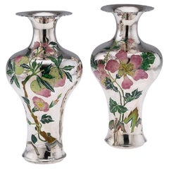 Antique 19th Century Chinese Solid Silver & Enamel Vases, Zeng, Ruihua, Beijing c.1890