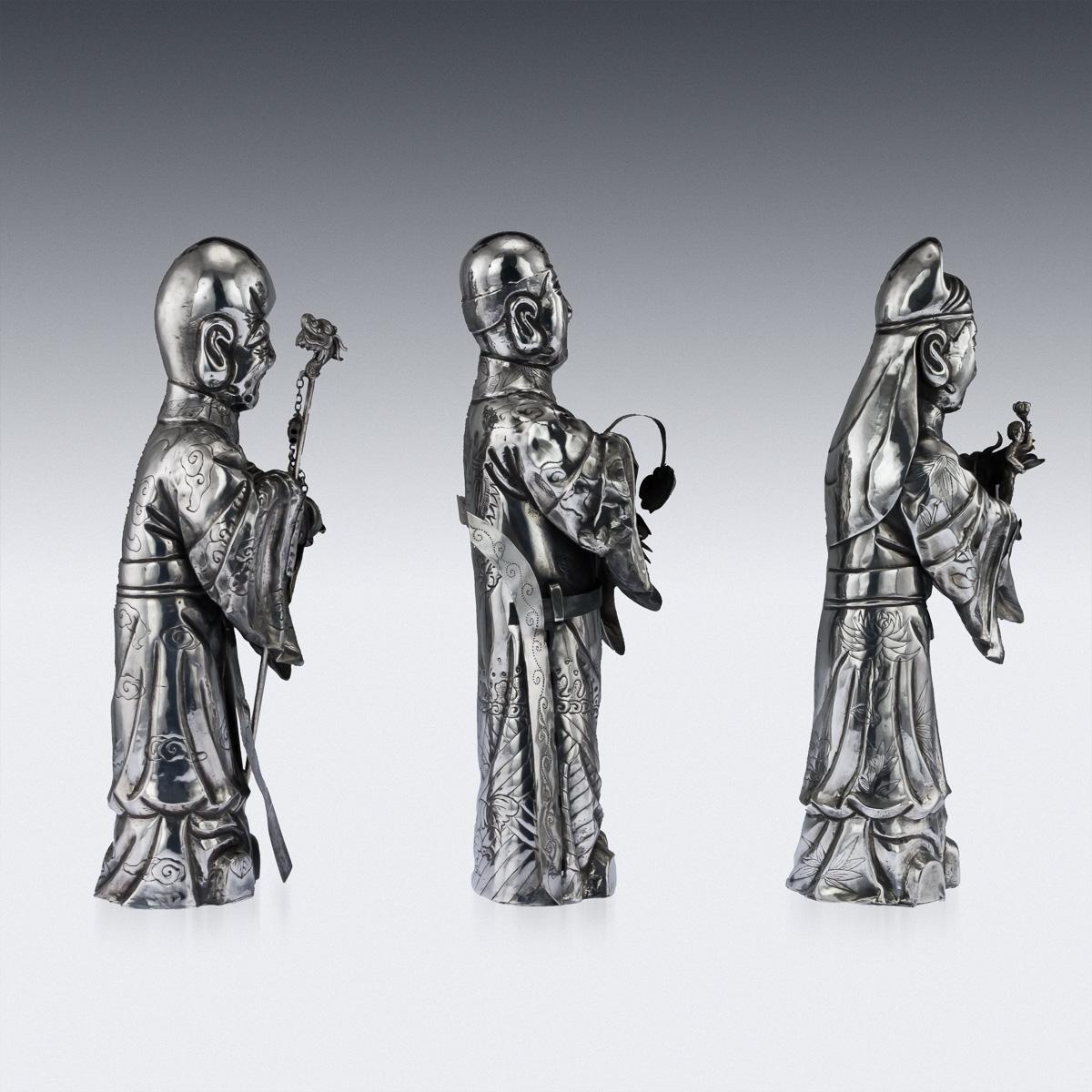 Chinese Export 19th Century Chinese Solid Silver Set of Three Immortal Figures, circa 1880