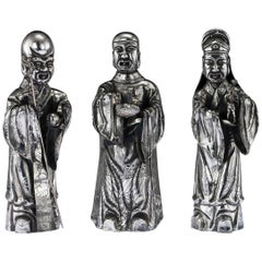 Antique 19th Century Chinese Solid Silver Set of Three Immortal Figures, circa 1880