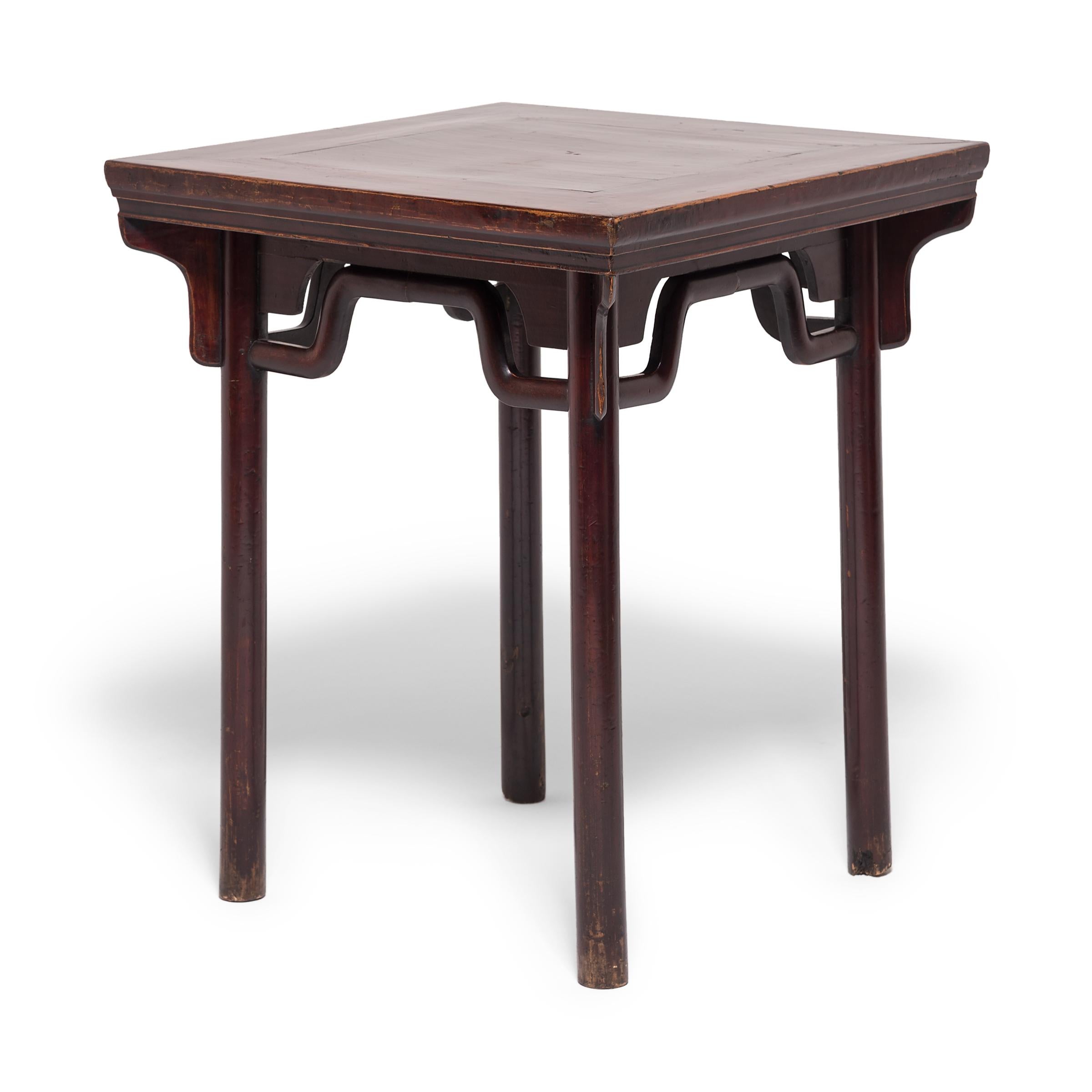 Qing 19th Century Chinese Square Table with Humpback Stretchers