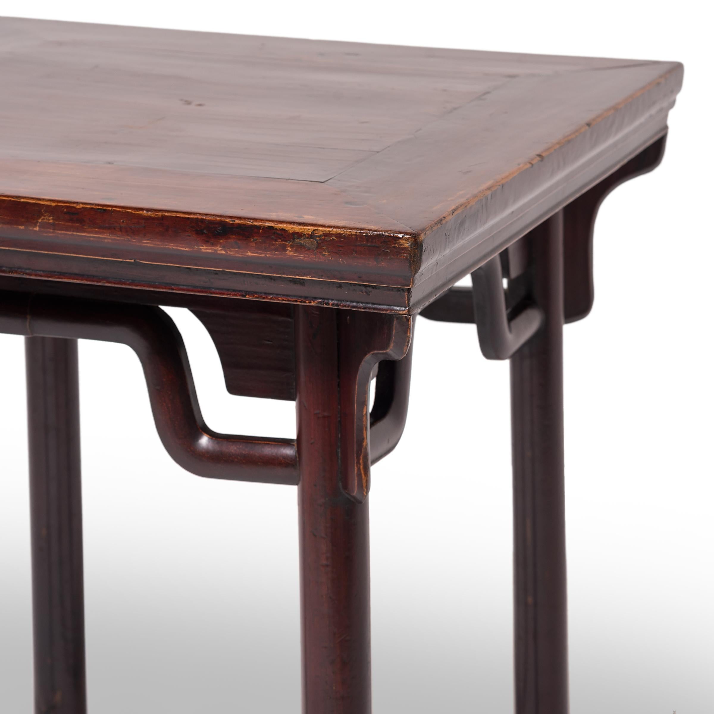 Elm 19th Century Chinese Square Table with Humpback Stretchers