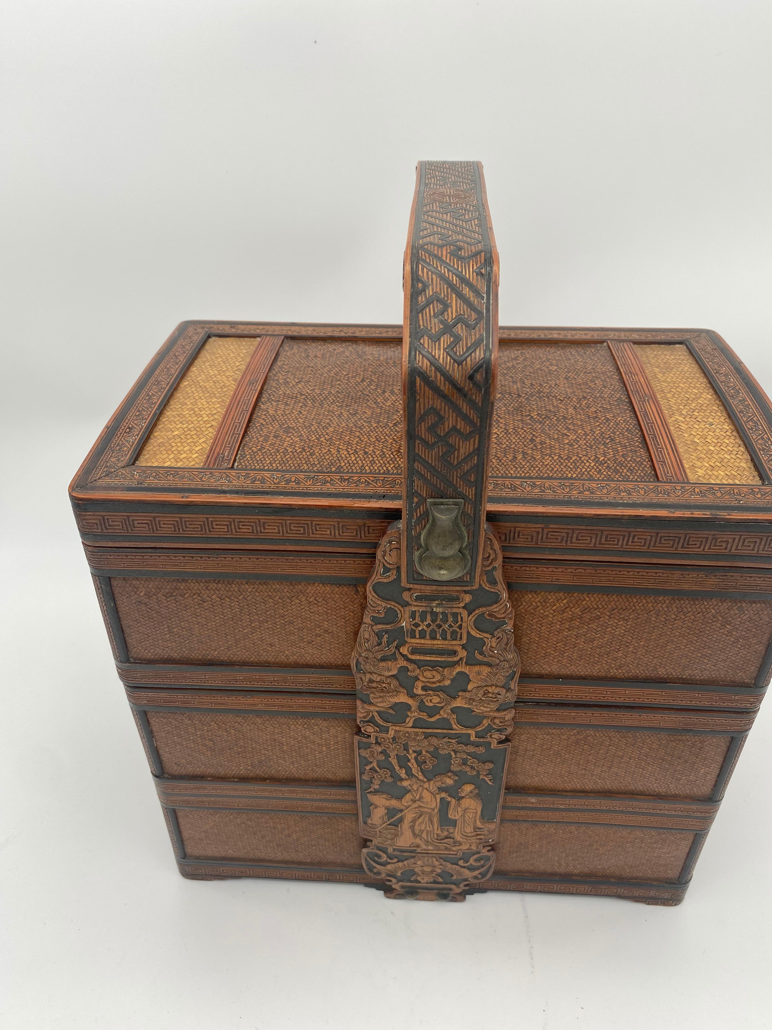 Bamboo 19th Century Chinese Stacked Snack Box For Sale