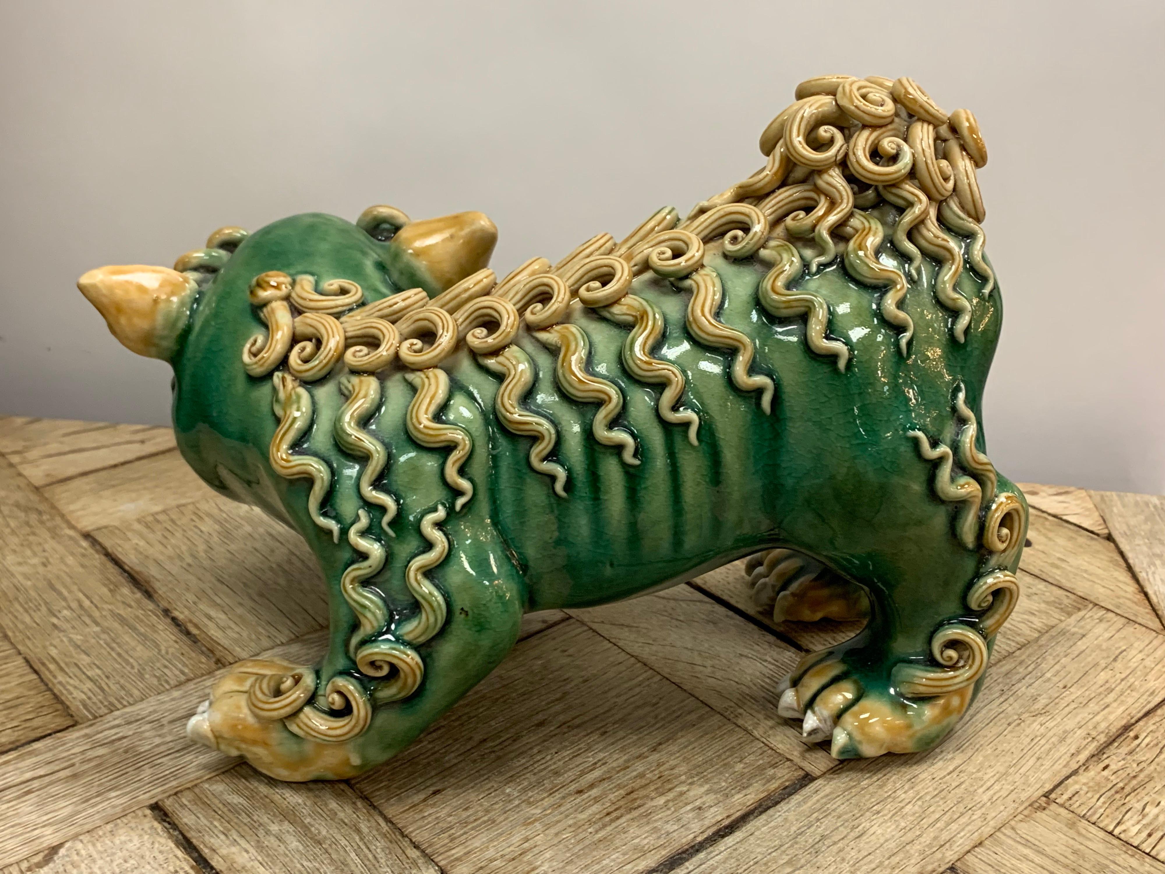 19th Century Chinese Standing Export Foo Lion In Good Condition For Sale In Chamblee, GA