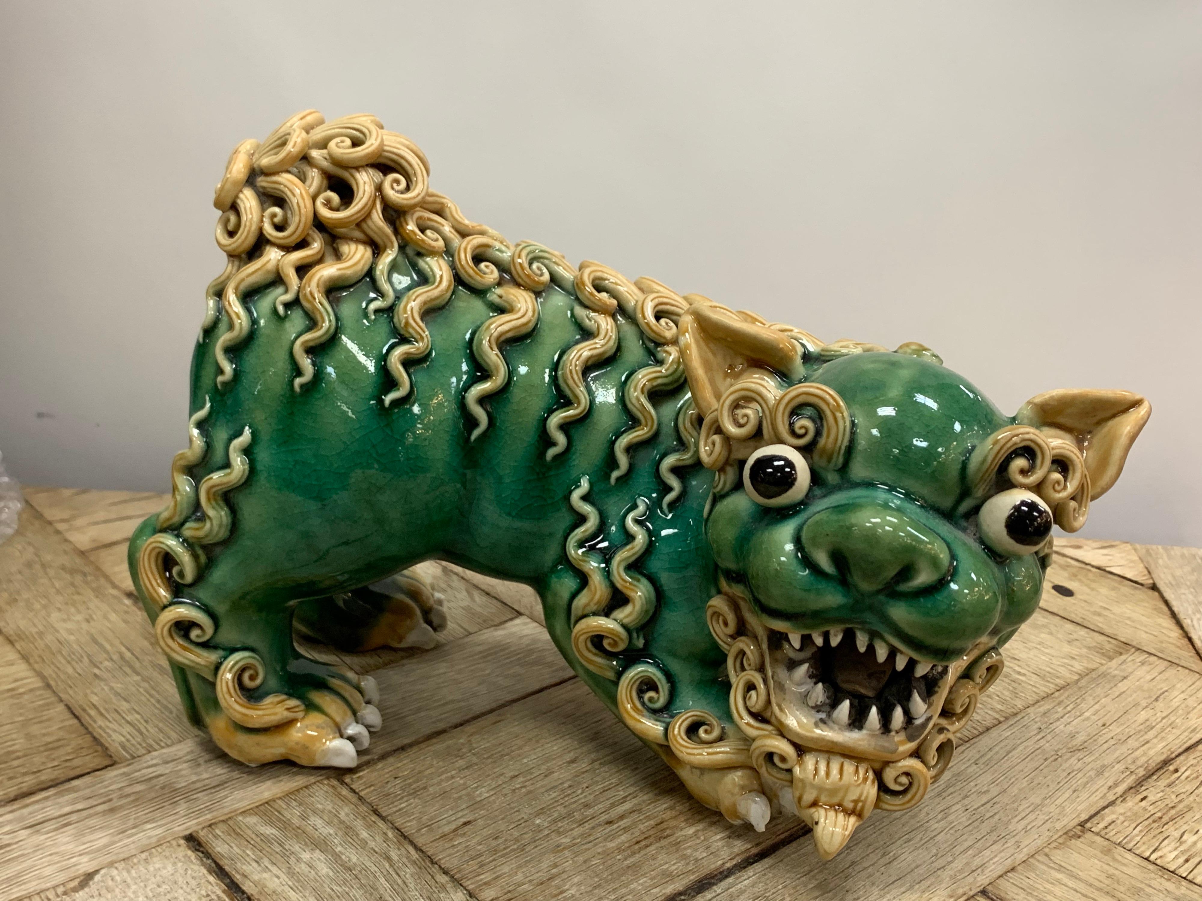 Porcelain 19th Century Chinese Standing Export Foo Lion For Sale