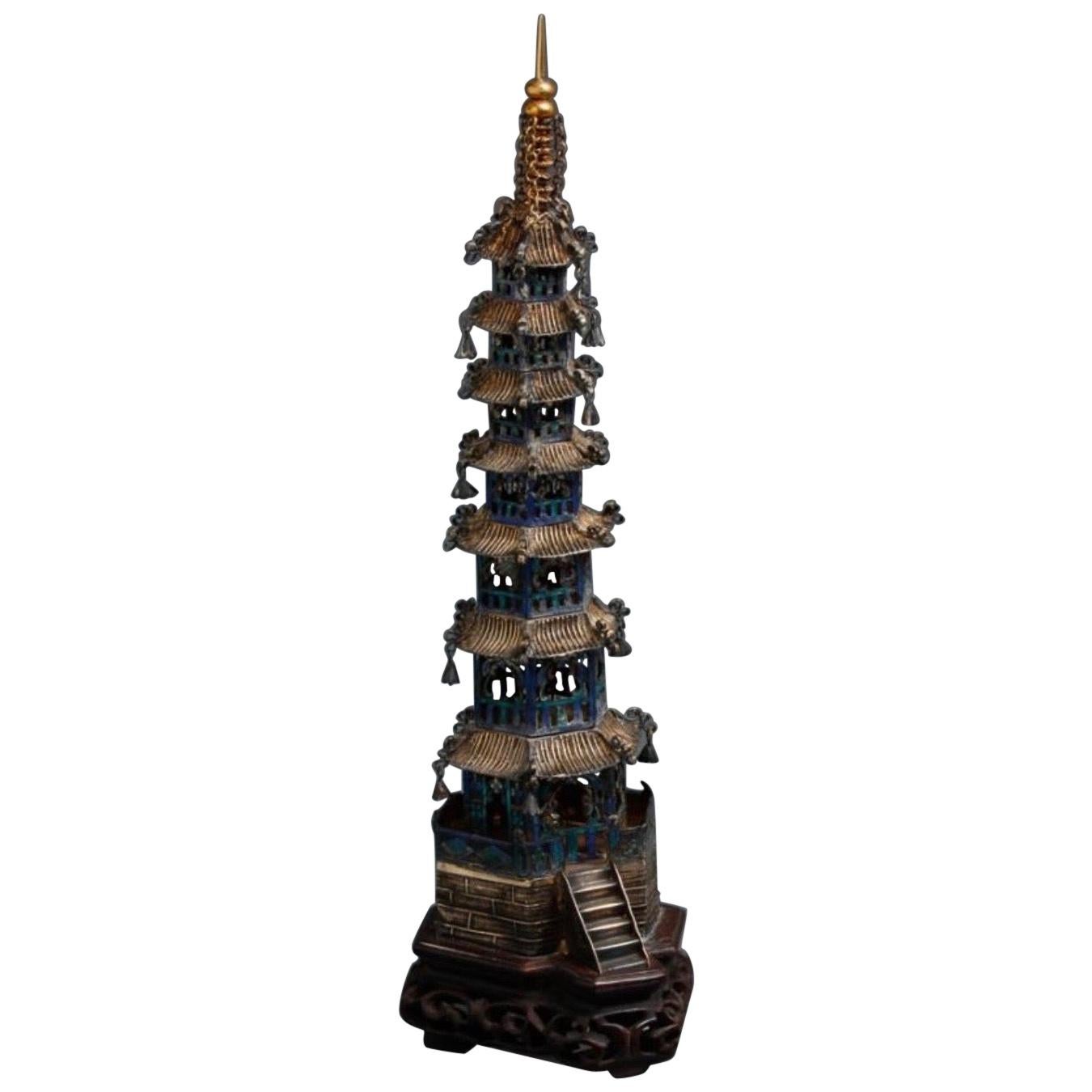 19th Century Chinese Sterling Silver Pagoda For Sale