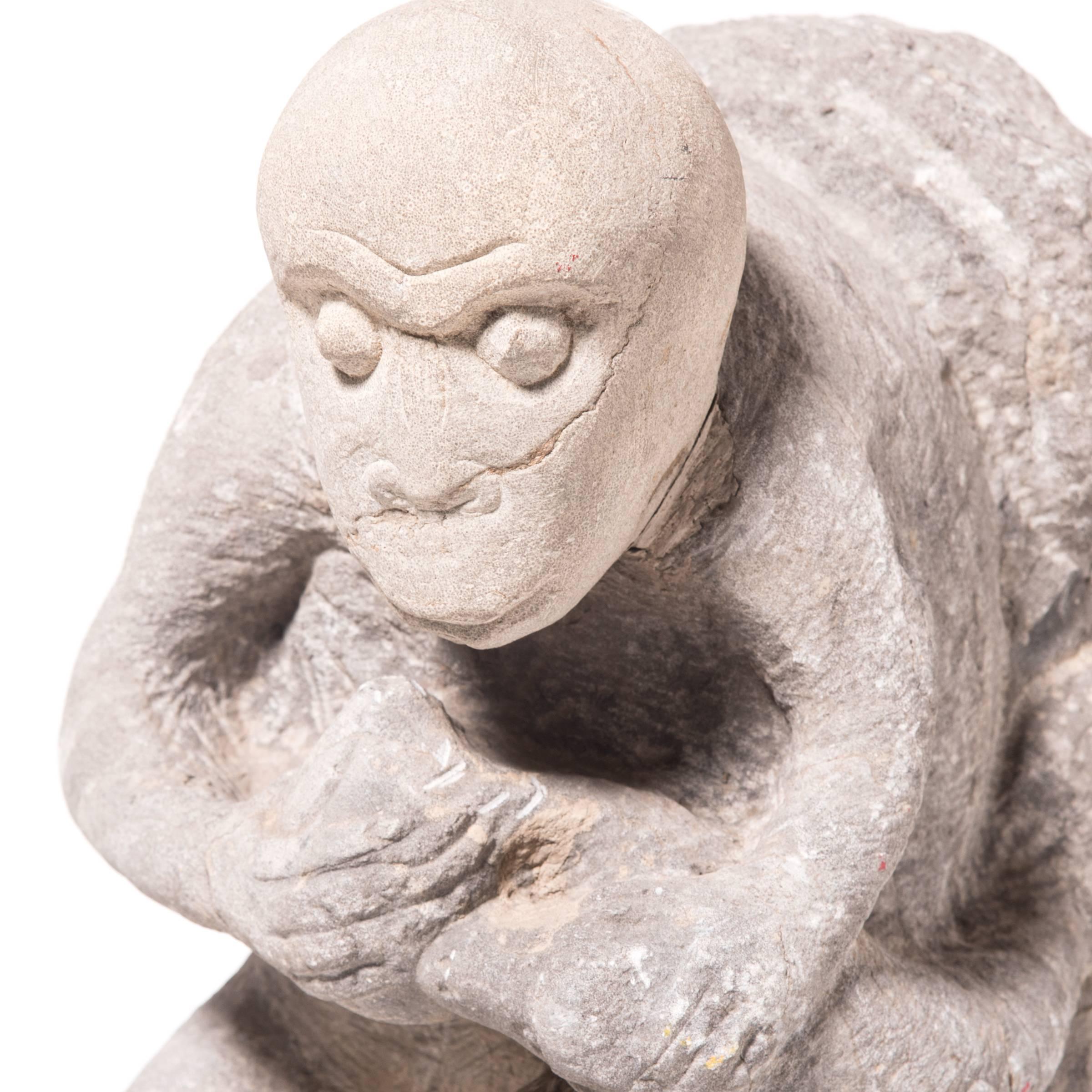 19th Century Chinese Stone Monkey and Peach Marker In Good Condition In Chicago, IL