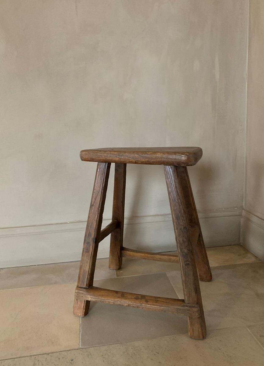A good example of a 19th century Chinese stool with a one slab top on beautifully grained elm. Very sturdy and ready for everyday use.