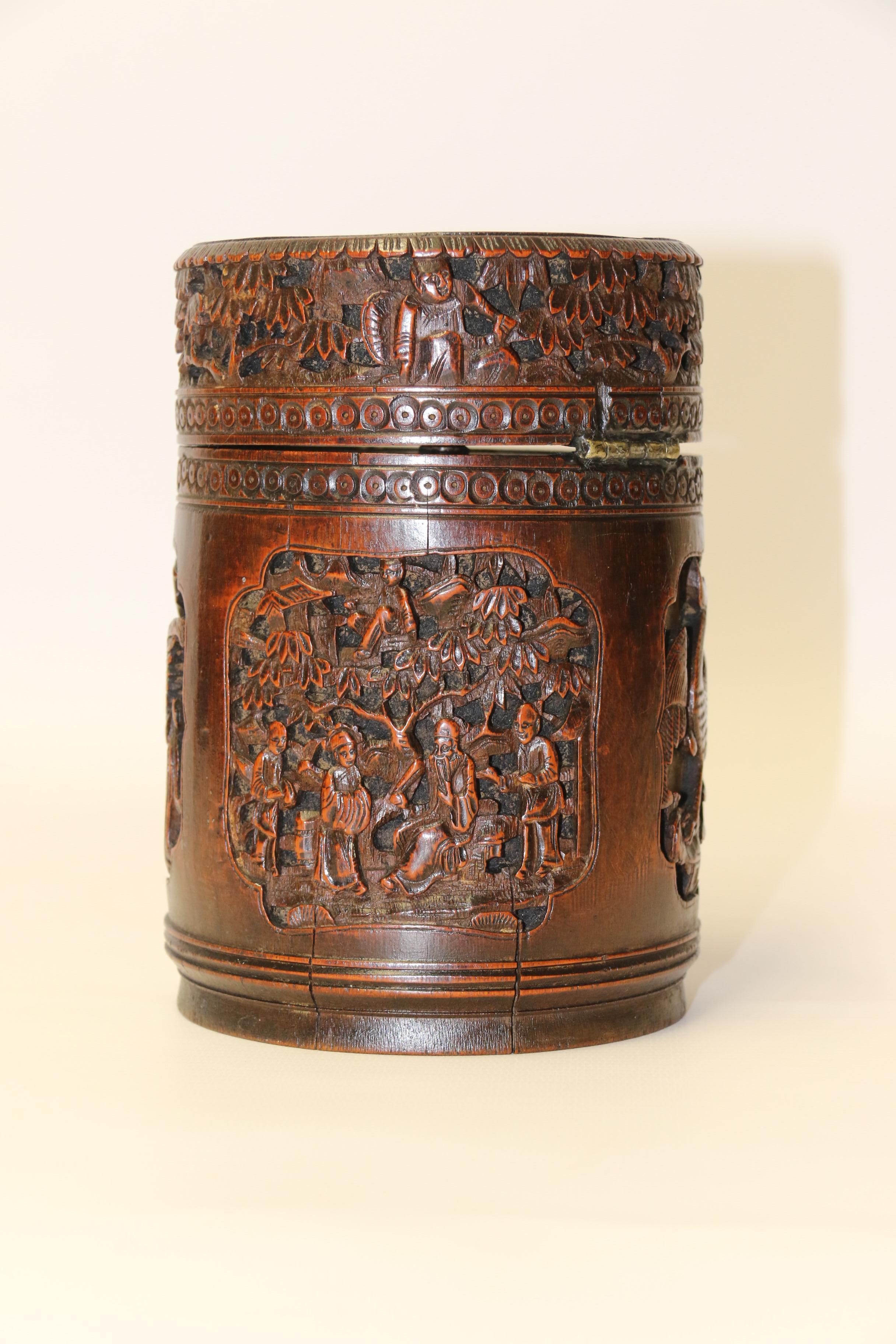 Chinese Export 19th Century Chinese Tea Caddy Made from Bamboo, circa 1890 For Sale