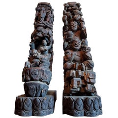 Pareja de esculturas talladas en ménsulas arquitectónicas de templos chinos del siglo XIX