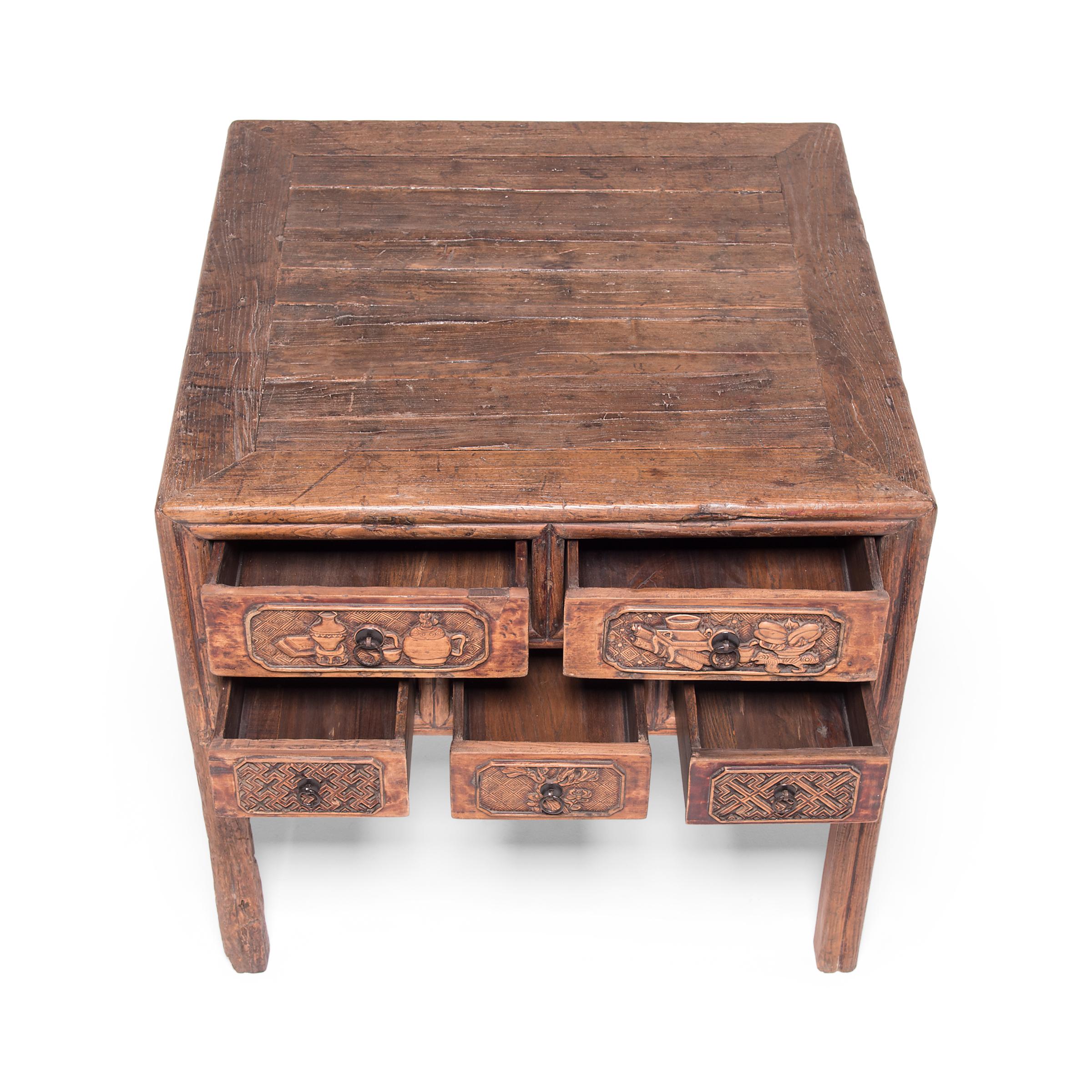 Hand-Carved Chinese Ten-Drawer Offering Table, c. 1850 For Sale